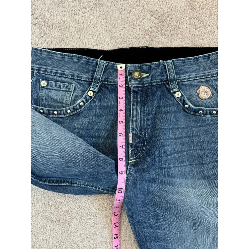 Crown Holder Straight Jeans Men 34 Blue Denim Cotton Beaded Embroidered Mid Rise